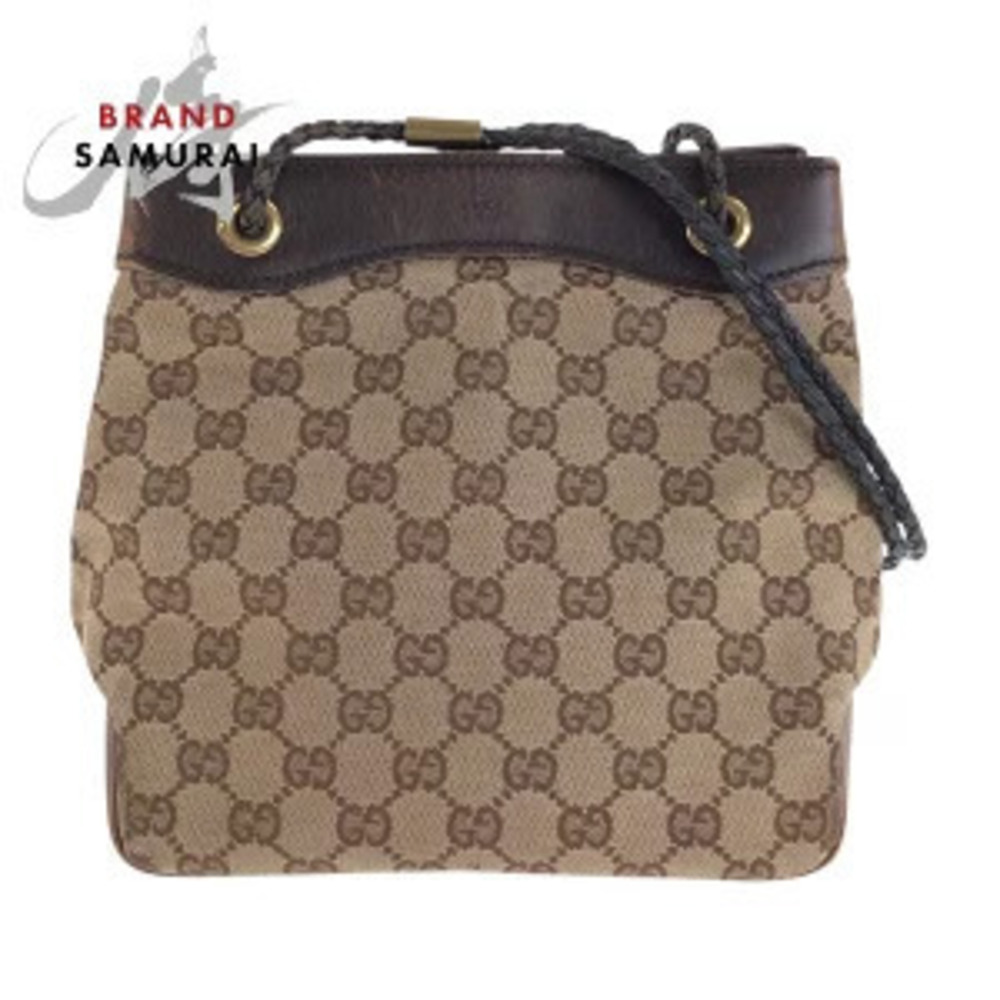 Gucci Beige Brown GG Canvas Leather Shoulder Bag Handbag